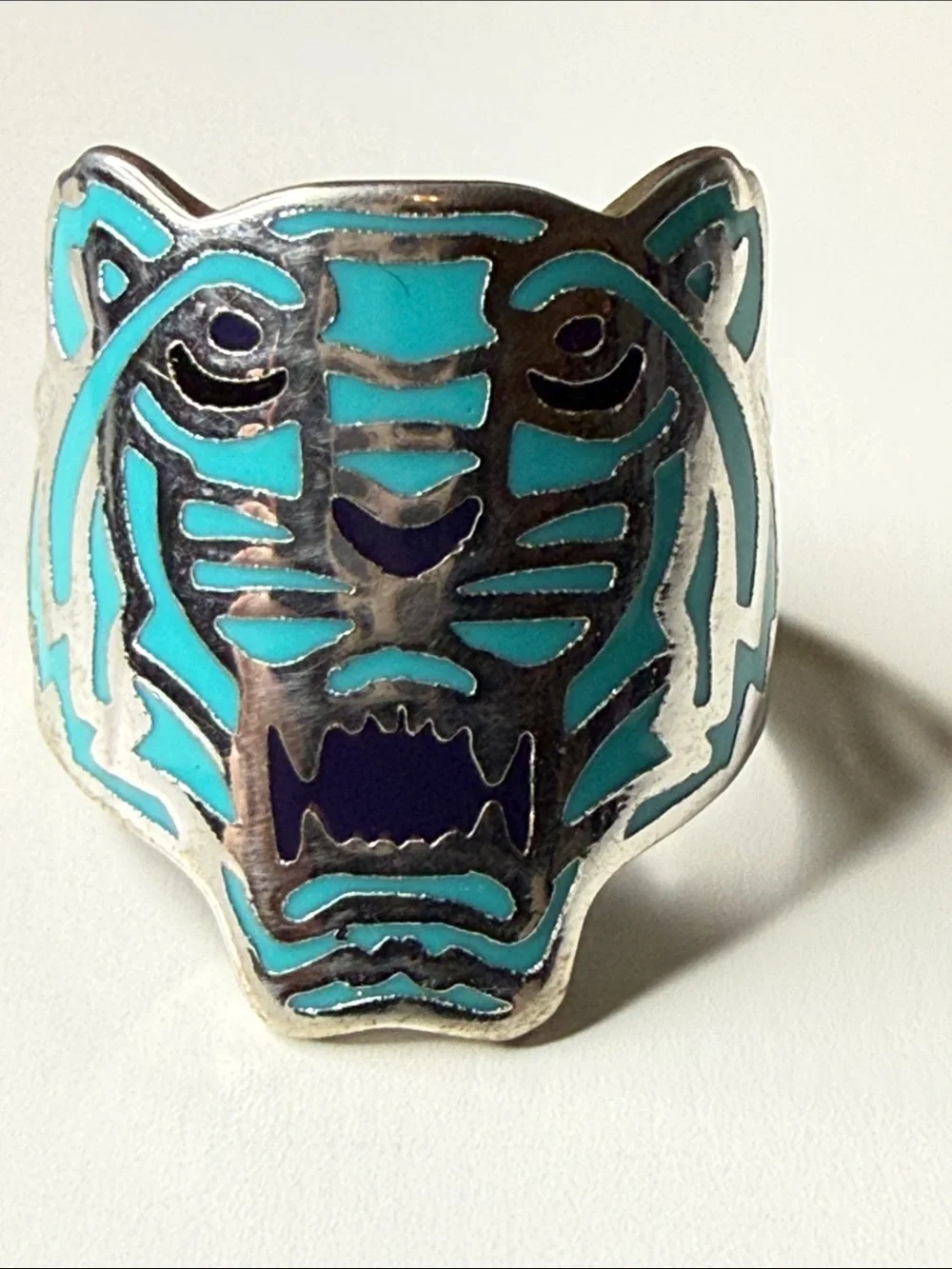 Kenzo lux Turquoise and Navy enamel high end Tiger Face Statement fashion Ring